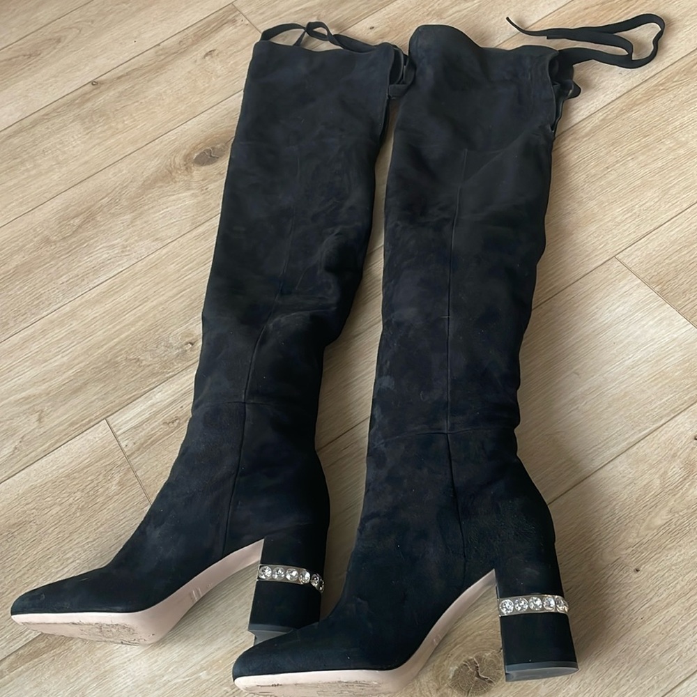 Miu Miu Thigh High Black Suede Boots Size 38